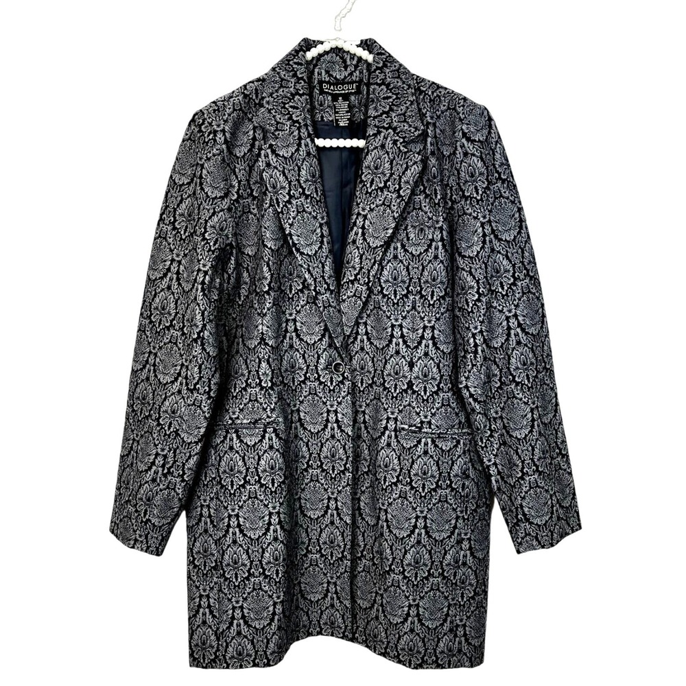 Vintage Y2K Dialogue Denim Button Front Coat with Floral Detailing Size 12